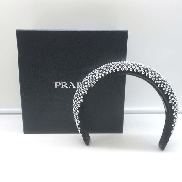Prada Crystal-Embellished Wide Headband Black Satin - Picture 1 of 6